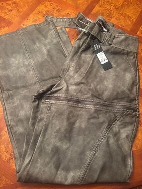 Fashion Nova Olive Green Faux Leather Moto Pants